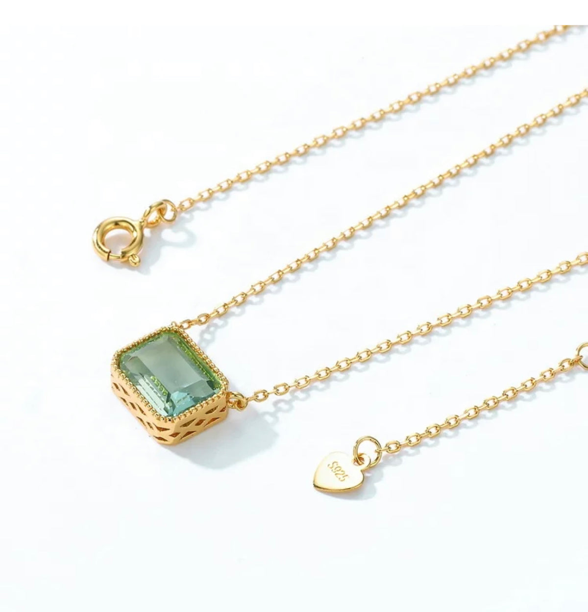 Pendentif Main En Or 18 Carats Avec Améthyste Verte Naturelle - Collier Fait Main - Certifié & Nickel-free