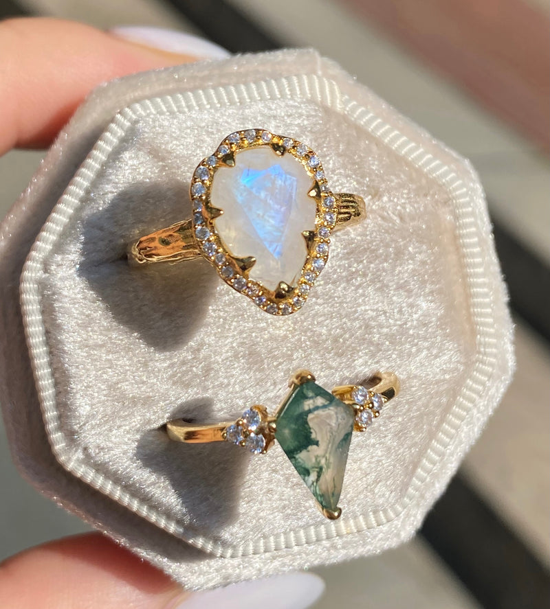 Pacific Moonstone & Moss Agate Ring Set